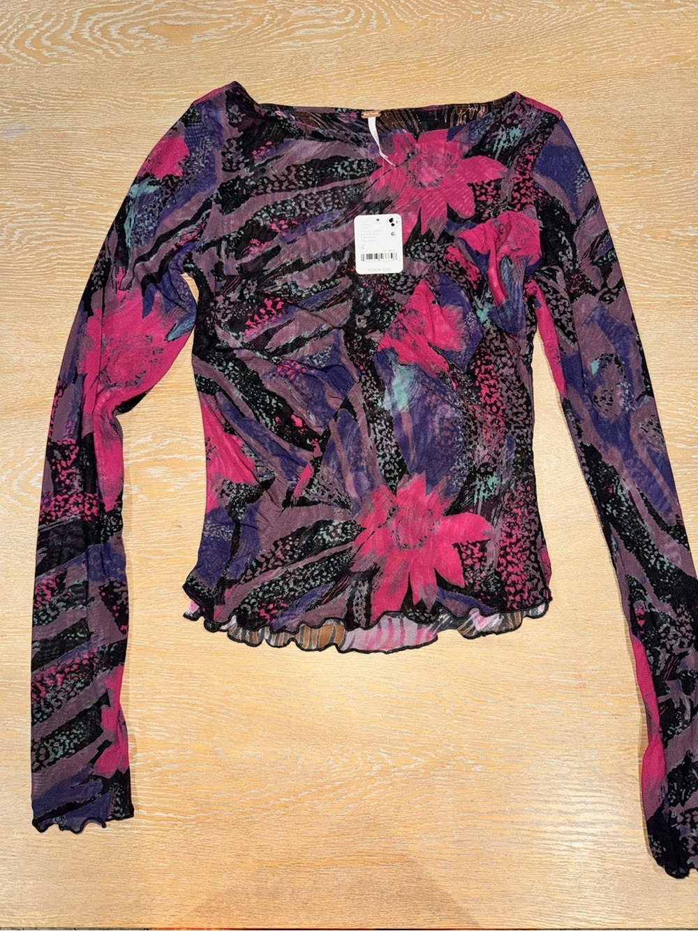 Free People Womens Betty's Garden Black Floral Mesh Long Sleeve Top